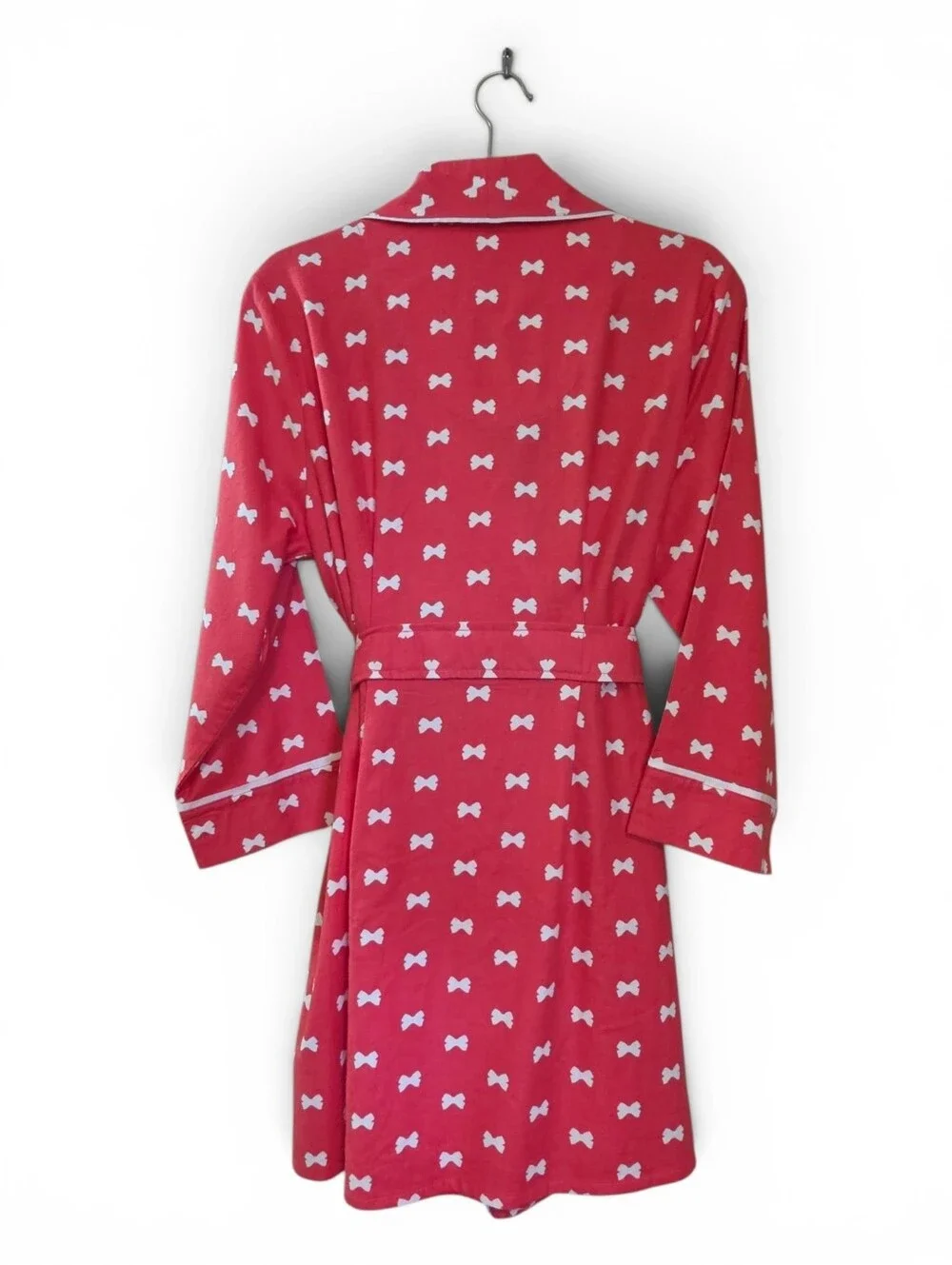 NWT Kate Spade Dream A Little Dream Bow Lightweight Flannel Robe Coral Pink SZ M